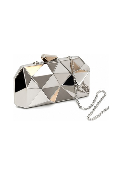 Aylesh Facet Gümüş Geometrik Zincir Askılı Abiye Clutch Çanta Gümüş Gümüş