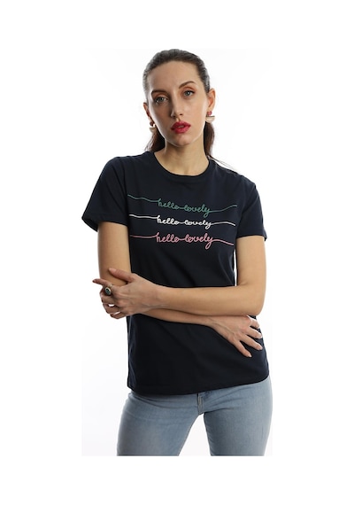 Kadın Hello Lovely Yazı Baskılı Tişört Lacivert