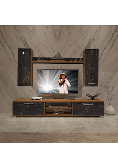 Decoraktiv Eko 5d Mdf Dvd Tv Ünitesi Tv Sehpası Ceviz - Siyah Mermer
