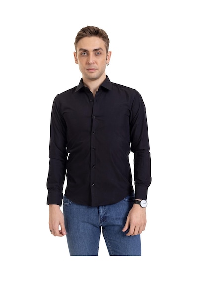 Erkek Slim Fit Dakron Yüksek Kalite Tam Kalıp Düğmeli Gömlek 2325 - Siyah