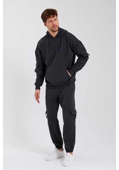 Erkek Kapüşonlu Kanguru Cepli Sweatshirt Antrasit