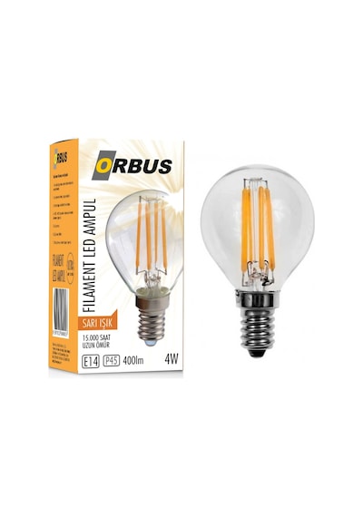 Orbus PC45 4W E14 Duy 400LM Sarı Işık Şeffaf Cam Filament Led Ampul