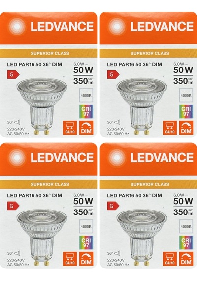 4 Adet Ledvance 6w Ilık Beyaz 4000k Dim Edilebilir Gu10 Duylu Cam Spot Ampul