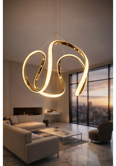 Eylül Gold Led Avize 24w Gold Kaplama Modern Sarkıt Avize 3 Renk Işık Seçenekli Beyaz-sarı-günışığı Gold