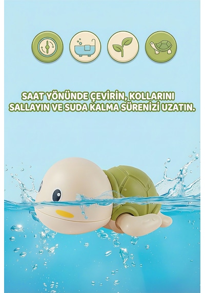 Kurmalı Kaplumbağa Bebek Banyo Oyuncağı Suda Yüzen, Su Oyuncağı - Yeşil Kaplumbağa