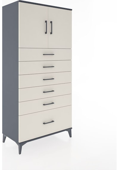 Hyperion Dolap Tek Raflı 6 Çekmeceli 2 Kapaklı 88x44x182 Antr... Antrasit