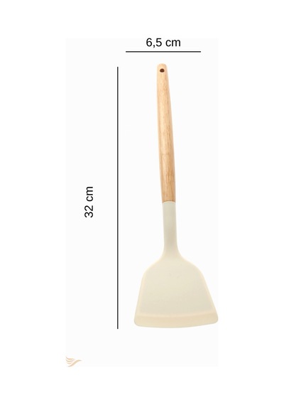Bambu Saplı Silikon Spatula Silikon Ekru Diğer