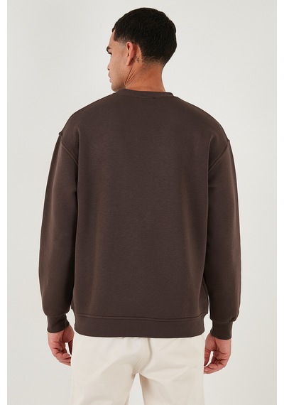 Buratti Regular Fit Bisiklet Yaka Pamuklu Içi Tüylü Yumuşak Şardonlu Erkek Sweat 5905255 Koyu Kahve