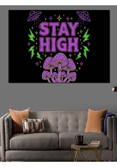 Ahşap Tablo Stay High Yazılı Modern İllüstrasyon