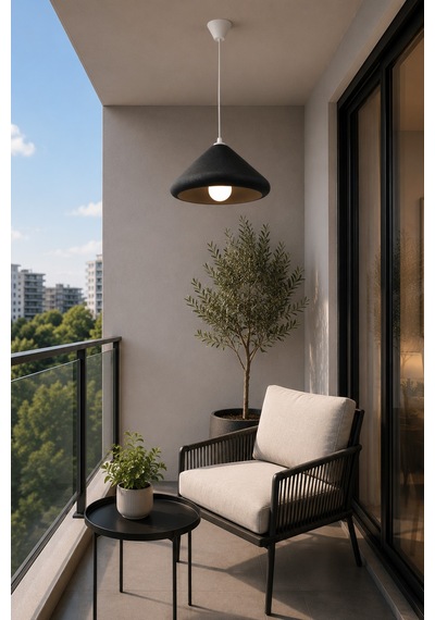 Üçgen Bohem Sarkıt Avize, Beton Dokulu Modern, Balkon, Salon, Yatak Odası, E27 Duy, 25 Cm - Siyah