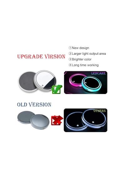 Geeksen Paket Led Araba Bardak Tutucu Işıkları 7 Renk Değiştiren Aksesuarları Bardak Altlığı Işığı