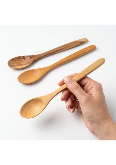 3'lü Doğal Ahşap Kaşık Seti - El Yapımı Uzun Tatlı, Bal, Kahve Ve Baharat Kaşığı 20x3 Cm Çok Renkli
