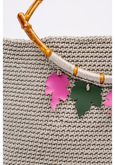 Fabric Craft Bag Gri Tığ Dokulu Bambu Saplı El Çantası Gri Gri