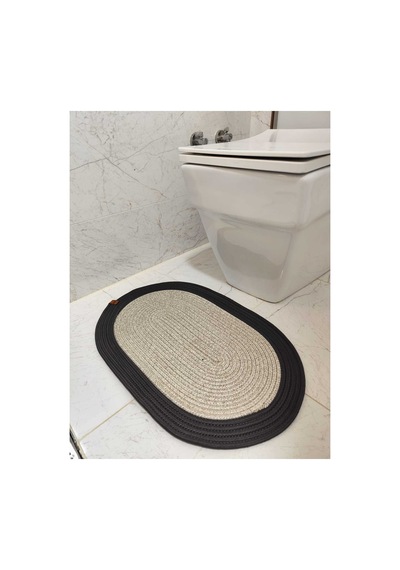 Jüt Hasır Tek Li,banyo Paspası,bohem Tarzı Banyo Takımı, Paspas/40x60 Taş Siyah Taş Siyah