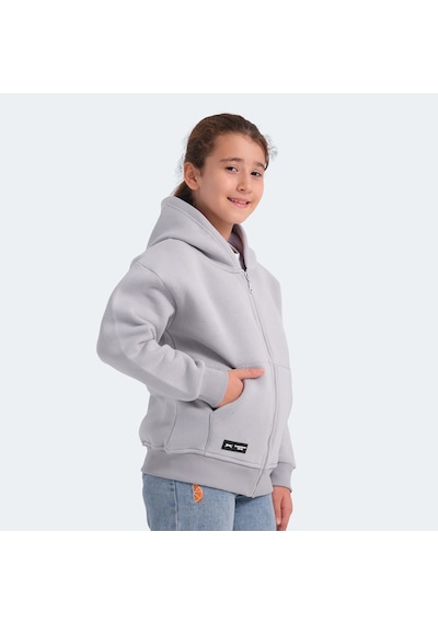 Slazenger LEKAN Çocuk Fermuarlı Kapüşonlu Cepli Taş Gri Sweatshirt