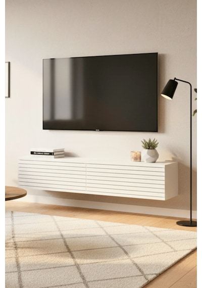 Tda1214b - Zeynep120 Duvara Montaj Tv Stand, Tv Rafı, Tv Sehpası Beyaz 120cm