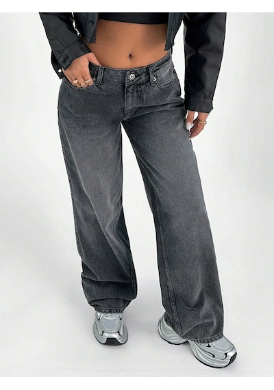 Kadın Wide Leg Jeans Pantolon Siyah