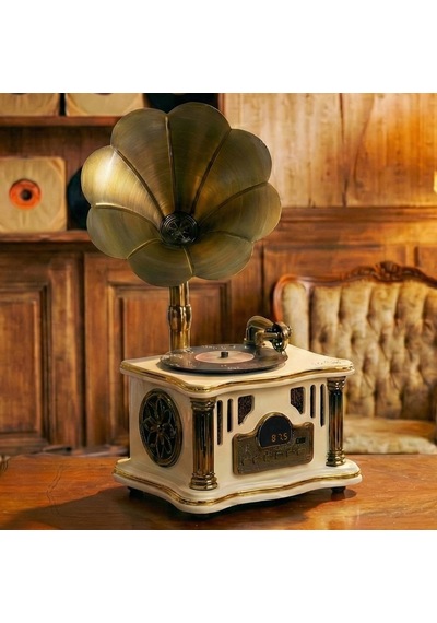 Midex Gr-26wh Fm Radyolu Nostaljik Gramofon Görünümlü Müzik Kutusu Bluetooth Hoparlör