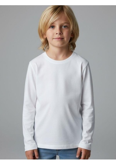 Zekids Erkek Çocuk Pamuklu Uzun Kol Basic T-shirt-16713 KREM
