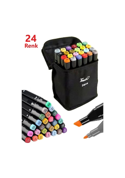 Touch Marker Çift Uçlu Marker Çantalı Kalem Seti 24'lü