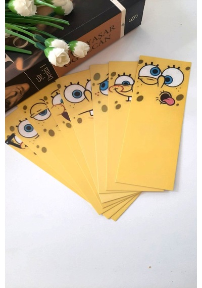 8'li Sünger Bob's Serisi Kitap Ayracı - Kalın Kuşe - 4,5x15cm -