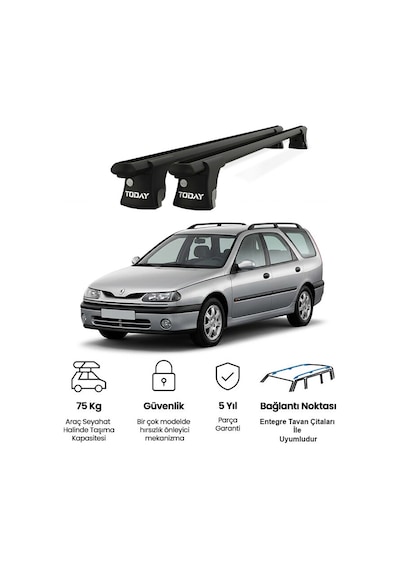 Trio-ı Renault Laguna 1996-2000 Uyumlu Siyah Kilitli Ara Atkı 120cm Port Bagaj Tavan Barı