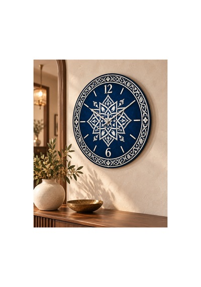 Osmanlı Motifli Etnik Desenli Ahşap 45 Cm Sessiz Akar Mekanizmalı Uv Baskılı Dekoratif Duvar Saati Hediyelik 1027 Çok Renkli