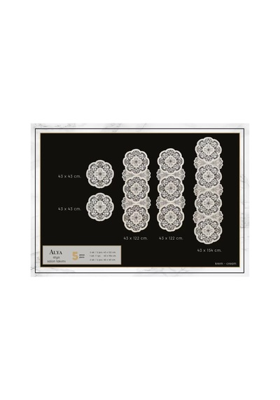 Salon Takımı 5 Parça Dantelli Masa Örtüsü Runner Seti Alya Model - Krem Çok Renkli
