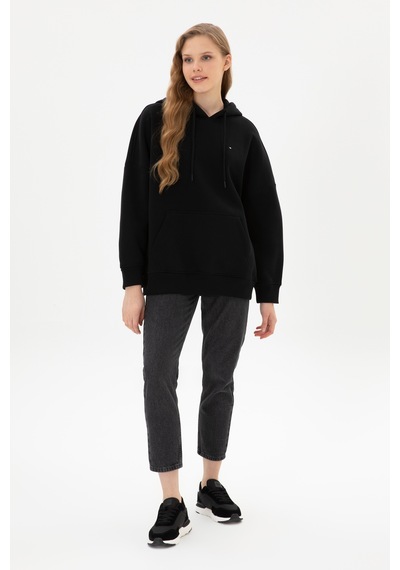 U.S. Polo Assn. Kadın Siyah Şardonlu Kapüşonlu Sweatshırt 50313567-VR046