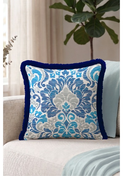 Mavi Damask Klasik Şık Desenli Saçaklı Yastık Kılıfı - Bohem Gri Lacivert Püsküllü Kırlent Kılıfı Kadim Ufuk Mira Mavi Damask Klasik Şık Desenli Saçaklı Yastık Kılıfı - Bohem Gri Lacivert Püsküllü Kırlent Kılıfı Kadim Ufuk Mira