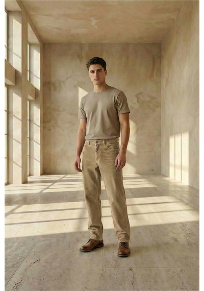 Little Cup Jeans Co Erkek Baggy Fit Rahat Kalıp Kadife Bej Pantolon