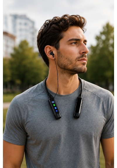 Exenar - Siyah - Boyun Bantlı Ultra Hd Bluetooth Kablosuz Kulaklık Type-c Dijital Ekran Tf Kart 2800 Mah 600 Saat
