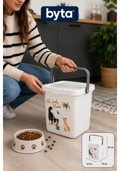 6 Litre Kulplu Mama Saklama Kabı Kapaklı Kedi Köpek Kuru Mama Saklama Kutusu