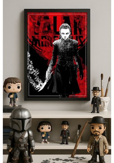 Valar Morghulis Arya Stark Siyah Ahşap Çerçeveli Poster, Dekoratif Dizi Duvar Tablosu