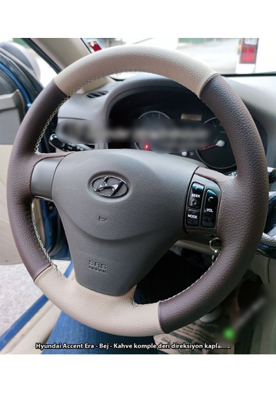 Hyundai Accent Era Araca Özel Direksiyon Kılıfı Krem Kahverengi