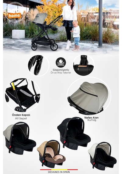 Baby Home Yeni Full Takım 10 In 1 Anne Yanı Park Yatak Beşik Ana Kucağı ve 1010 Travel Sistem Bebek Arabası