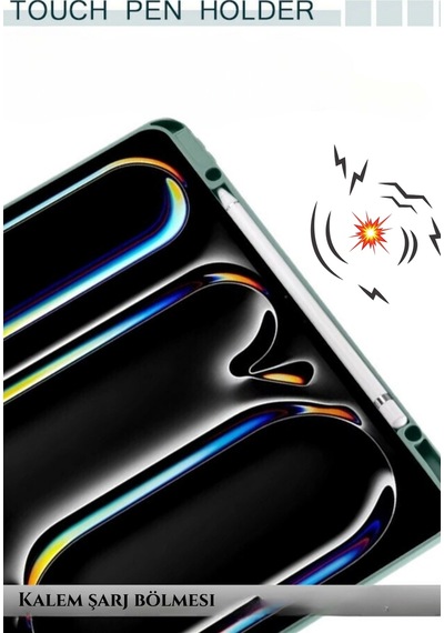Apple Uyumlu iPad, Pro 11 2024 M4 Mvv83tu/a Mwr83tu/a Termik Kalem Bölmeli Dönebilen Standlı Kılıf Kapaklı Kılıf