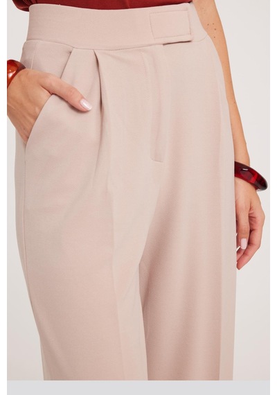 Tudors Kadın Regular Fit Klasik Kesim Cırt Kapamalı Geniş Paça Taş Pantolon-39579 Taş