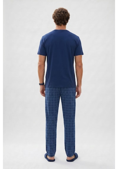 Tudors Erkek Standart Fit Normal Kesim Pamuklu Bisiklet Yaka Kısa Kollu Lastikli Lacivert Pijama Takımı-51139