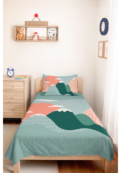 Evimde Bambaşka Dağ Temalı Mint Çocuk Odası Tek Kişilik Pike Takımı-geometrik Somon 160x220 CM Kapitone Yatak Örtüsü Evimde Bambaşka Dağ Temalı Mint Çocuk Odası Tek Kişilik Pike Takımı-geometrik Somon 160x220 CM Kapitone Yatak Örtüsü
