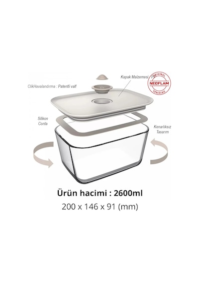 Neoflam Fika Clik Dikdörtgen Saklama Kabı Bej 4 Parça Set