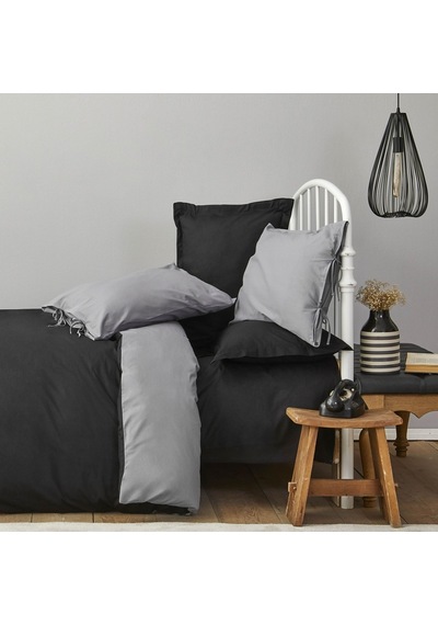 Karaca Home Basic Siyah Koyu Gri %100 Pamuk Çift Taraflı Çift Kişilik Nevresim Takımı Gri