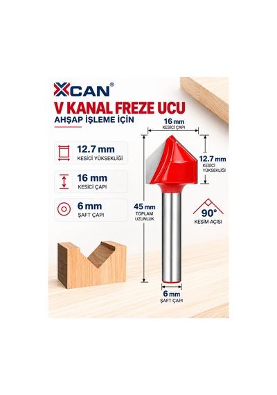 V Kanal Freze Ucu 90 Ø16 Mm 6 Mm Şaft Cnc Ve Ahşap İşleme