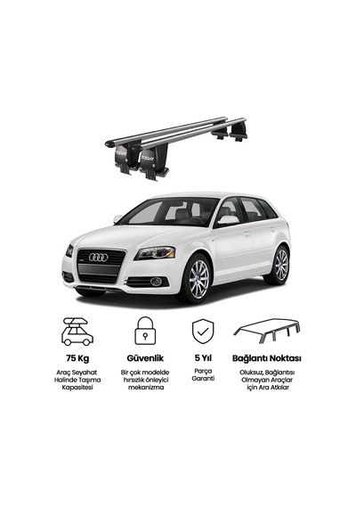 Royal Audi A3 2004-2012 Uyumlu Gri Kilitli Ara Atkı Port Bagaj Tavan Barı