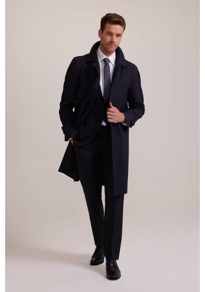 Erkek Lacivert Regular Fit Gabardin Pardesü