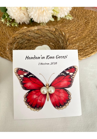 Kişiye Özel İsimli Kelebek Tasarım Kart İnci Küpe Nikah & Kına Hediyesi - 25 Adet