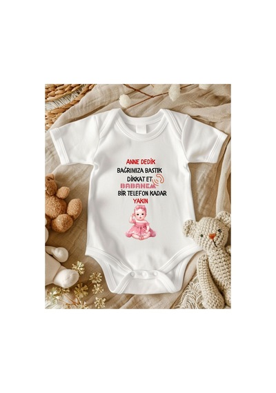 Lupi Babaanne Yazılı Bebek Zıbın % 100 Pamuk 61 ekru
