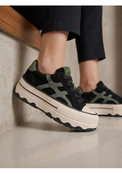 Guja 26k366 Kadın Hakiki Deri Bağcıklı Kalın Taban Sneaker Ayakkabı Siyah