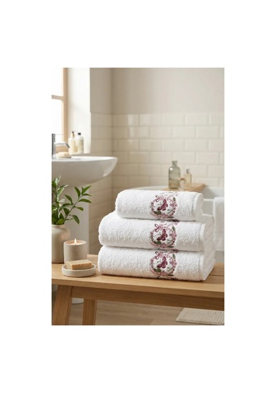 Bambu Pamuk 50 X 90 Cm Nakışlı El Havlusu Açık Bej - Yeşil