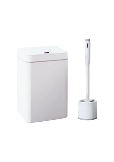 Sensörlü Otomatik Plastik Çöp Kovası 12 Litre + Deterjan Hazneli Silikon Klozet Fırçası Beyaz